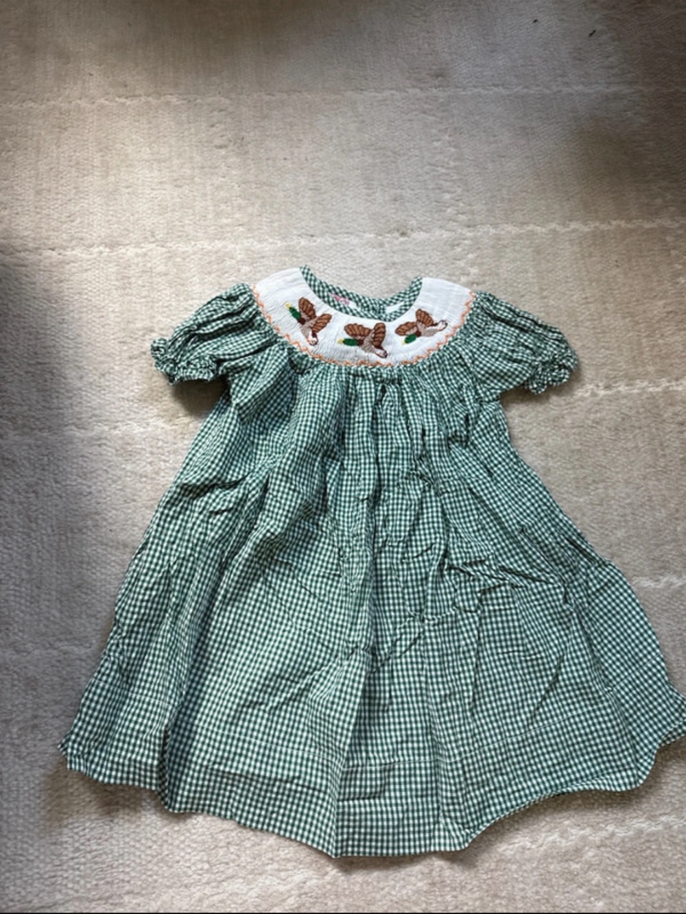 Nola Green Gingham Smocked Yoke Dress with Butterfly Embroidery